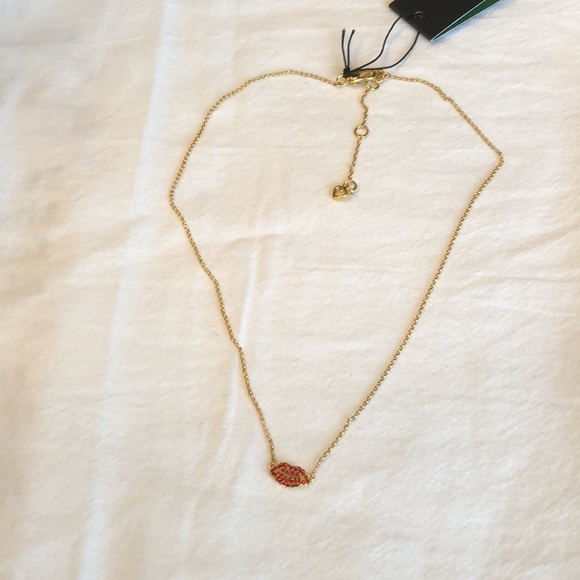 Kate Spade Gold Tone Hit The Town Mini Lip Pendant Necklace Red CZ Accents NWT - Picture 14 of 14